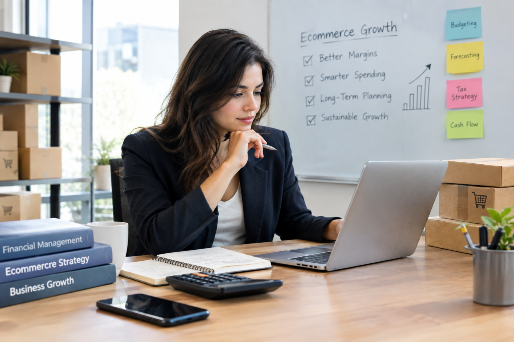 Financial manager analyzing ecommerce sales, cash flow, and financial performance reports