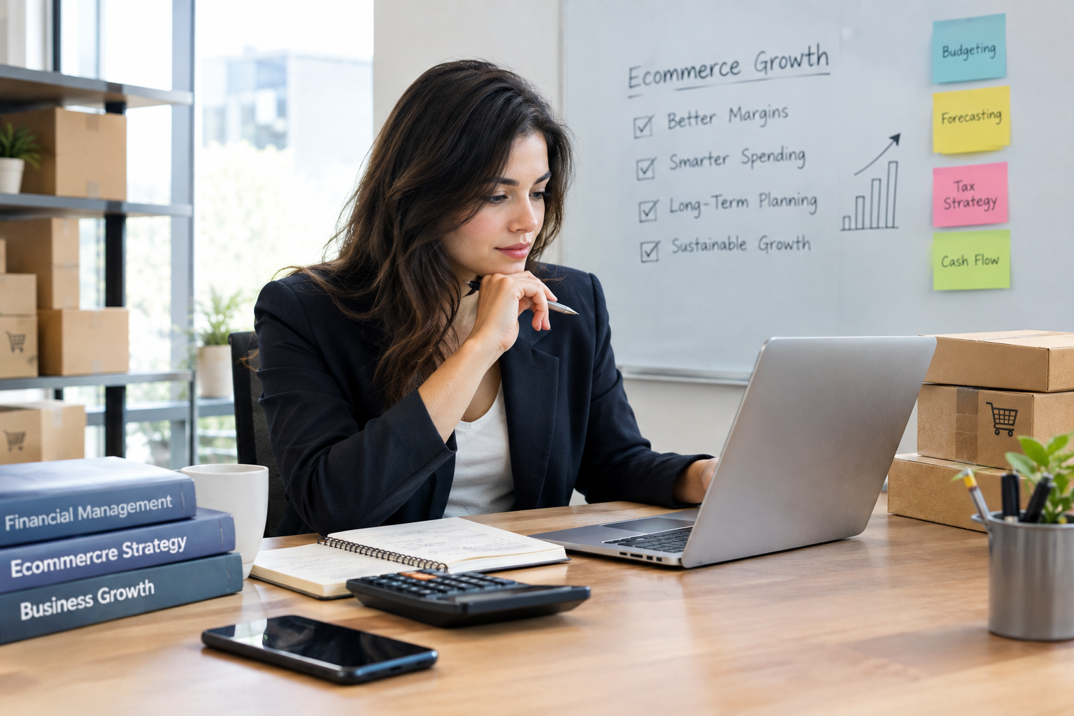 Financial manager analyzing ecommerce sales, cash flow, and financial performance reports